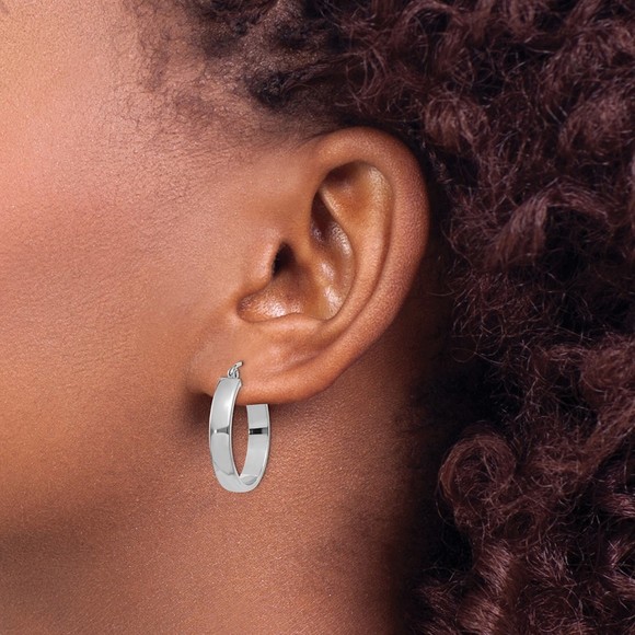 10k White Gold Polished Hoop Earring - Picture 3 of 4